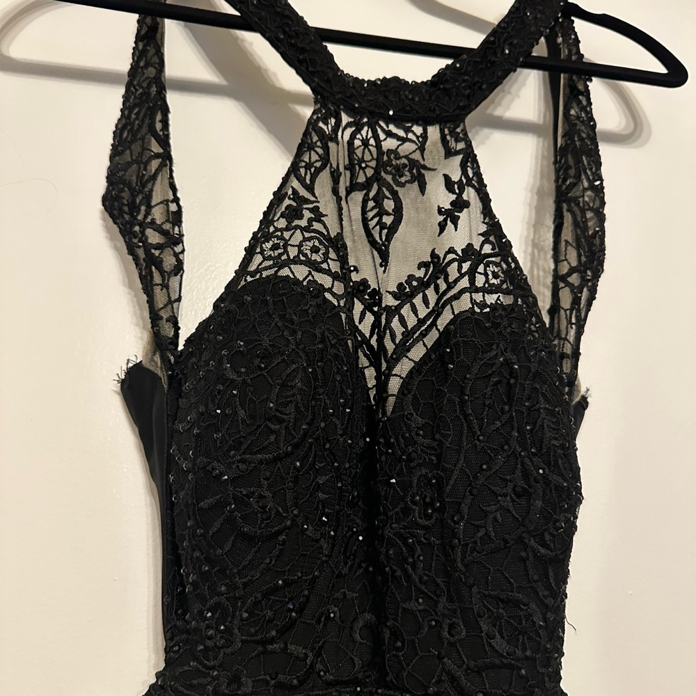 Mori Lee black thigh slit cutout prom dress - Picture 3 of 7